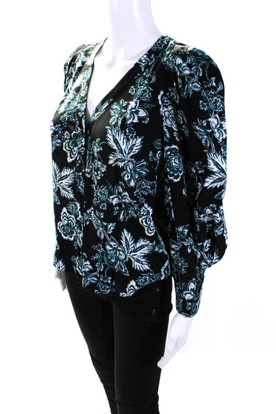 Veronica Beard Womens Button Front Long Sleeve Floral Silk Shirt Black Size 0