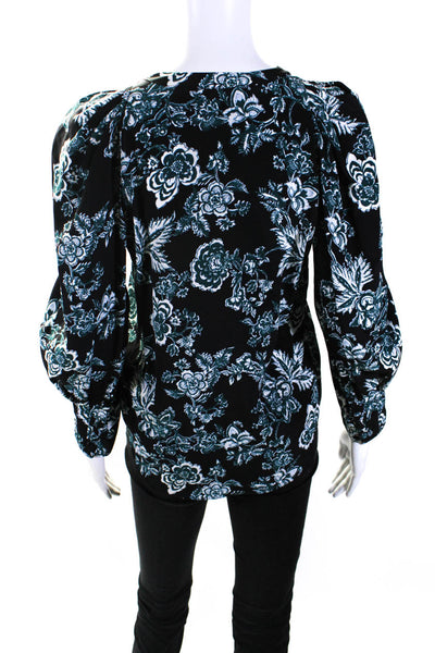 Veronica Beard Womens Button Front Long Sleeve Floral Silk Shirt Black Size 0