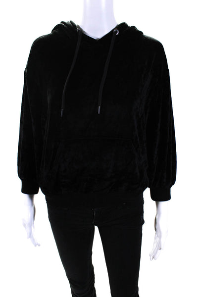 Alice + Olivia Womens Pullover Drawstring Velour Hoodie Sweater Black Size XS