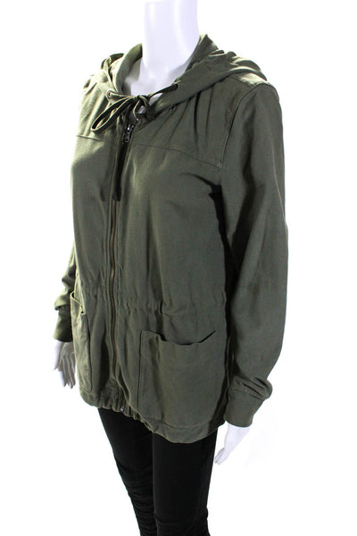 Standard James Perse Womens Front Zip Drawstring Hooded Jacket Green Size 1