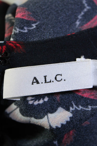 ALC Womens Sleeveless Crew Neck Draped Floral Silk Top Navy Blue Size 2