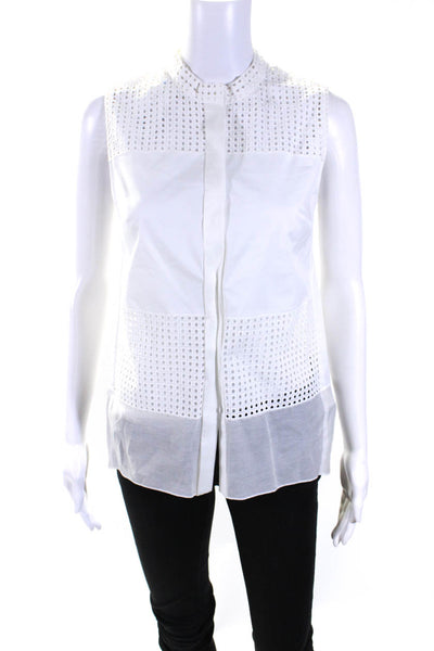 Elie Tahari Womens White Cotton Cut Out Crew Neck Sleeveless Blouse Top Size XS