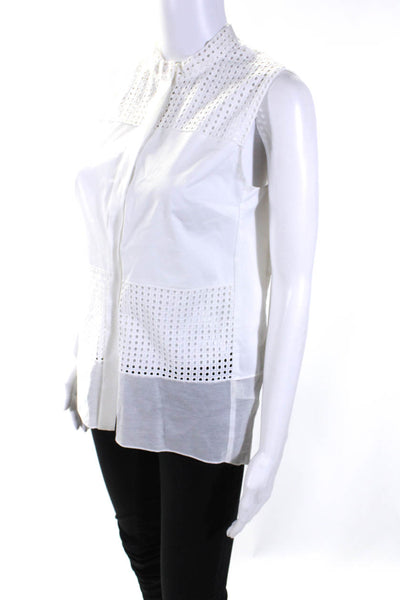 Elie Tahari Womens White Cotton Cut Out Crew Neck Sleeveless Blouse Top Size XS