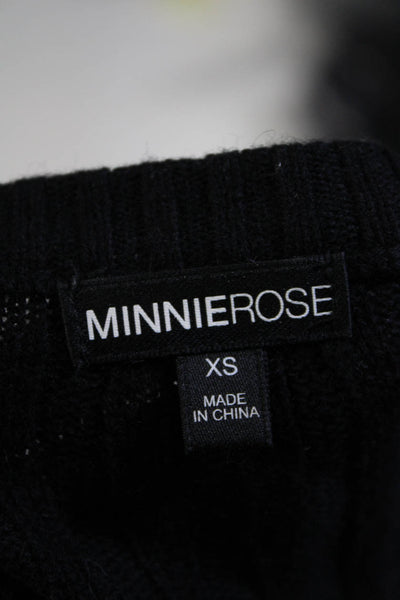 Minnie Rose Womens Cashmere Ribbed Crew Neck Sweater Black Size Extra Small