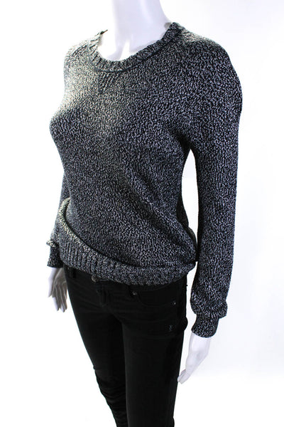 Theory Womens Long Sleeves Alexa Sweater Black White Cotton Size Small