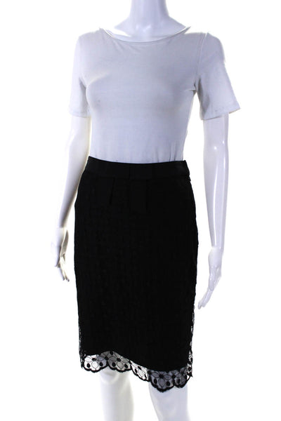 Milly Of New York Womens Black Cotton Lace Lined Pencil Skirt Size 2