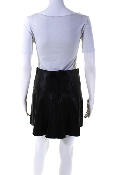 Vince Womens Solid Black Leather Zip Back Knee Length A-Line Skirt Size 0