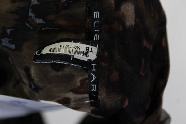 Elie Tahari Womens Brown Silk Printed Ruffle Sleeveless Blouse Top Size XS