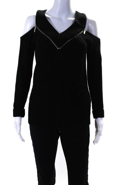 Michael Michael Kors Womens Black Zip Detail Cold Shoulder Sweater Top Size XXS