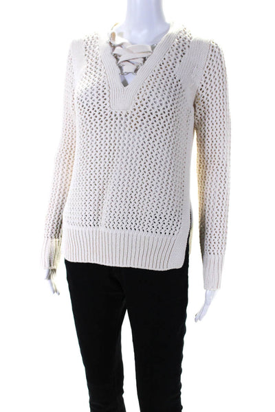 Derek Lam 10 Crosby Womens White Open Knit Cotton Lace Up Sweater Top Size XS