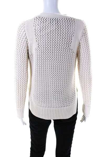 Derek Lam 10 Crosby Womens White Open Knit Cotton Lace Up Sweater Top Size XS