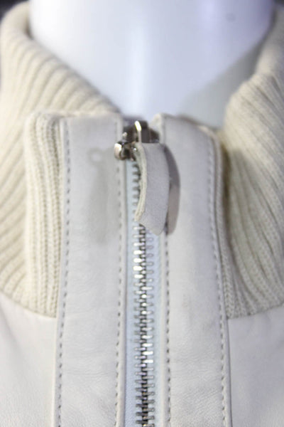 Madison Marcus Womens Beige Mock Neck Leather Long Sleeve Bomber Jacket Size M