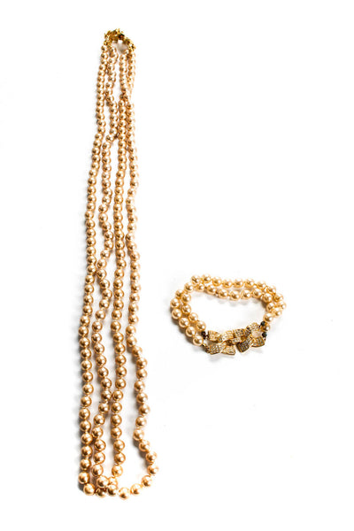 KJL by Kenneth Jay Lane Womens Champagne Faux Pearl Necklace Bracelet Set