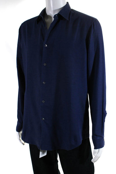 Paul Smith London Mens The Byard Button Down Dress Shirt Blue Cotton Size 16 41
