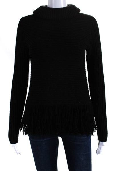Michael Michael Kors Womens Pullover Fringe Turtleneck Sweater Black Wool XS