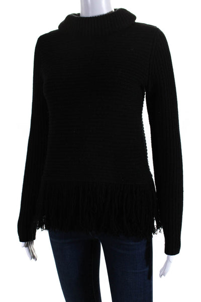 Michael Michael Kors Womens Pullover Fringe Turtleneck Sweater Black Wool XS