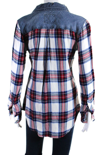 Rails Womens Button Front 3/4 Sleeve Collared Plaid Shirt Blue Red White Size XS
