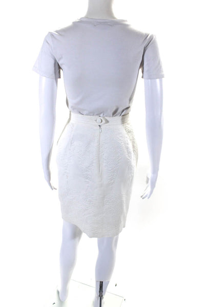 Christian Lacroix Womens Floral Pleated Knee Length Pencil Skirt White Size 38