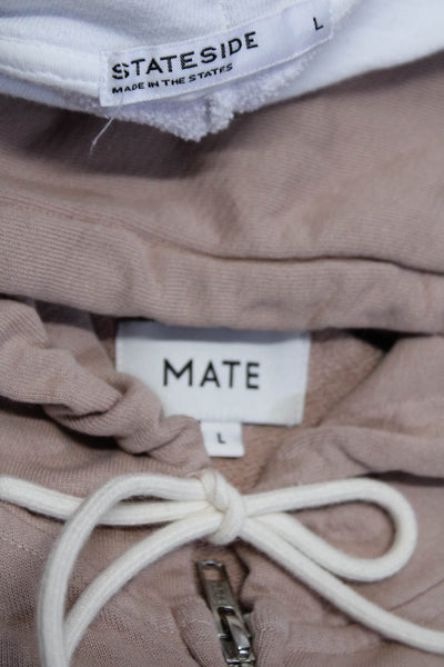 Mate Women's Hood Long Sleeves Full Zip Pockets Sweatshirt Tan Size L Lot 2