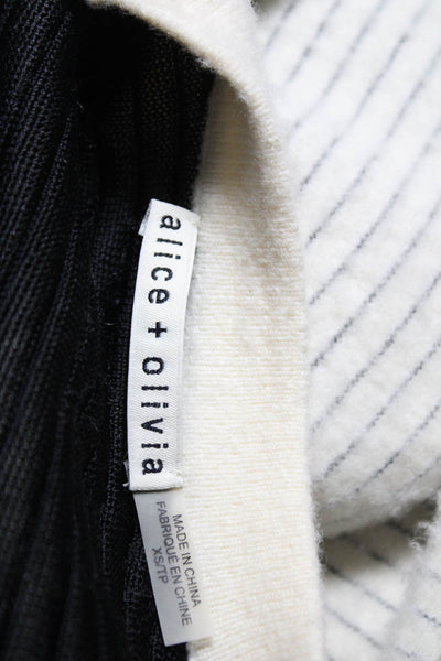 Alice + Olivia Womens Open Front Striped Knit Light Jacket White Black Size XS