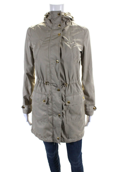 Michael Michael Kors Womens Zip Up Pocket Front Hooded Light Jacket Brown 2XS