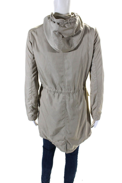 Michael Michael Kors Womens Zip Up Pocket Front Hooded Light Jacket Brown 2XS