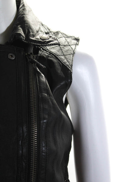 Michael Michael Kors Womens Front Zip Quilted Trim Leather Vest Jacket Black XS