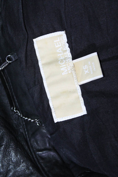 Michael Michael Kors Womens Front Zip Quilted Trim Leather Vest Jacket Black XS