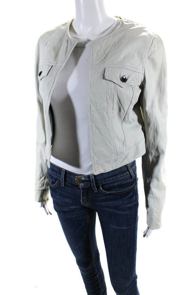 Theory Womens Long Sleeve Open Front Leather Cropped Jacket White Size 6