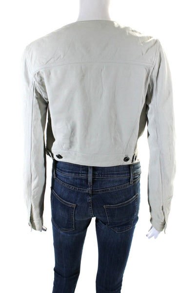 Theory Womens Long Sleeve Open Front Leather Cropped Jacket White Size 6