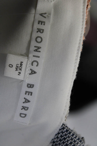 Veronica Beard Womens Back Zip Square Neck Woven Crop Top White Blue Size 0