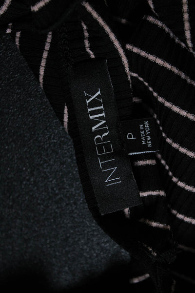 Intermix Womens Ruffled Sleeveless Striped Ribbed Knit Top Black Pink Size XS