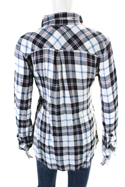 Rails Womens Button Front Long Sleeve Collared Plaid Shirt White Blue Pink XS
