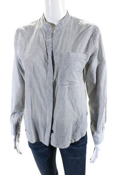 Rails Womens Button Front Long Sleeve Striped Collarless Shirt White Size XS