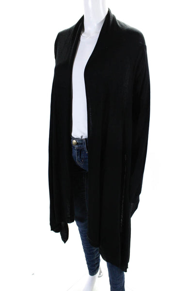 DKNY Womens Long Sleeve Draped Open Front Cardigan Sweater Black Wool Petite
