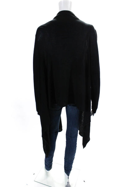DKNY Womens Long Sleeve Draped Open Front Cardigan Sweater Black Wool Petite
