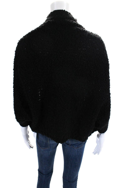 DKNY Womens 3/4 Sleeve Open Knit Cardigan Sweater Black Wool Alpaca Size Small