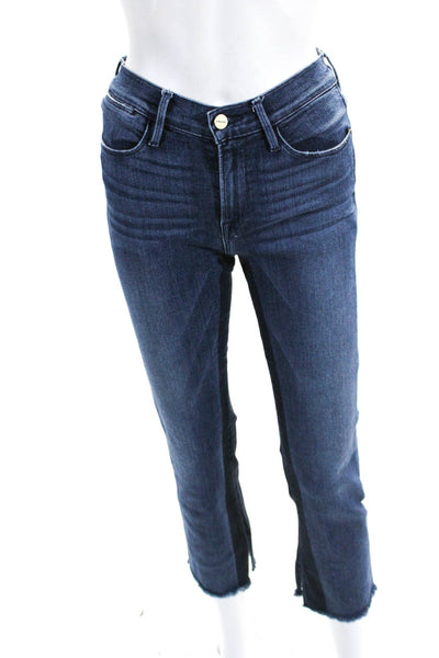 Frame Denim Womens High Rise Fringe Straight Leg Jeans Blue Cotton Size 24
