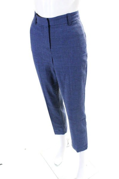 Rebecca Taylor Womens Blue Glen Plaid Mid-Rise Pleated Straight Leg Pants Size 2