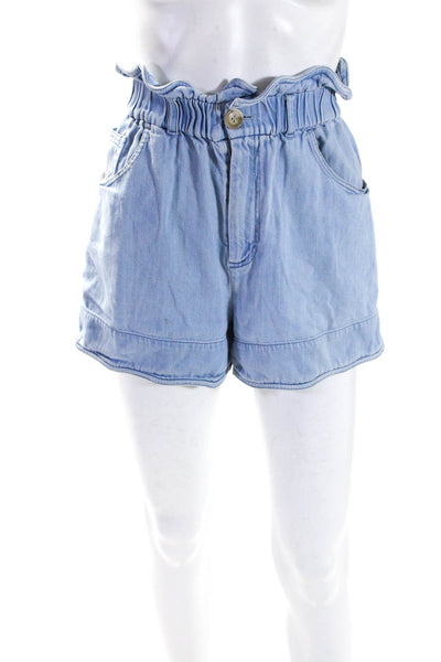 Sea Womens Cotton Light Washed Curled Waist Buttoned Denim Shorts Blue Size 0