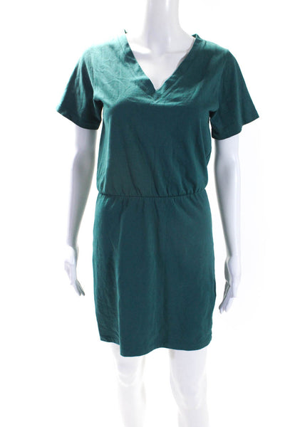 Kate Spade Saturday Womens Cotton Short Sleeve Ruched Midi Dress Green Size XS