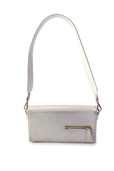 Mutemuse Womens Leather Asymmetrical Magnetic Flapped Barrel Handbag White