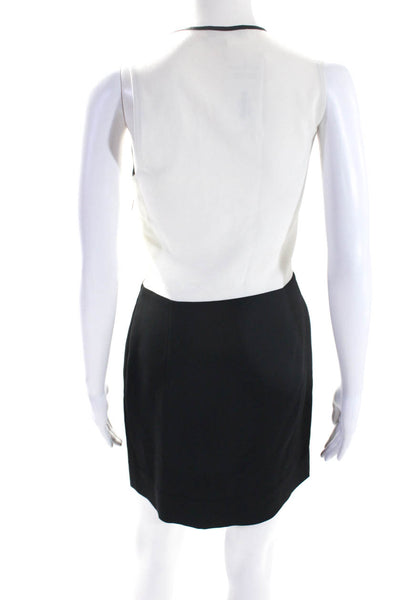 Sandro Womens V Neck Pleated Embellished Sheath Dress White Black Size 1