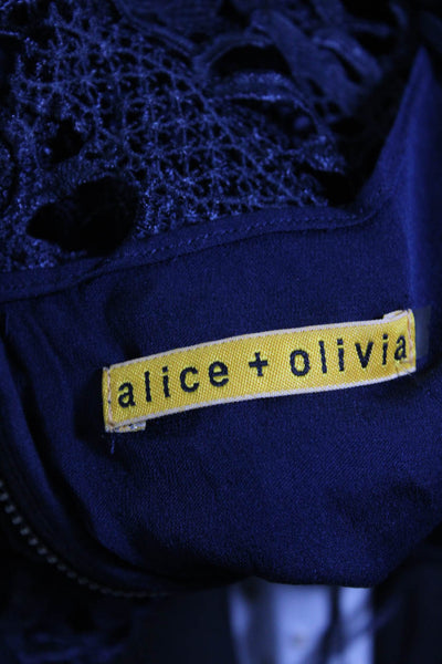 Alice + Olivia Womens Short Sleeve Open Back Lace Pencil Dress Blue Size S