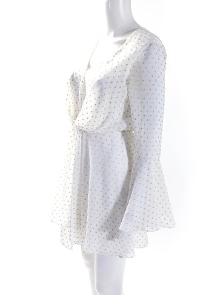 Jay Godfrey Womens Metallic Polka Dot Long Sleeve Blouson Dress White Size 0
