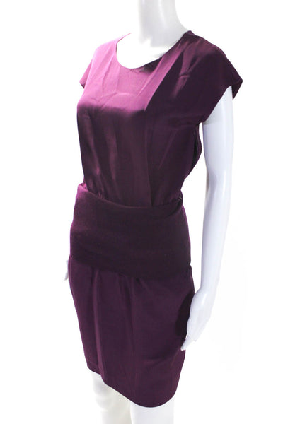 3.1 Phillip Lim Womens Silk Short Sleeve Ribbed Knit Mini Dress Purple Size 0