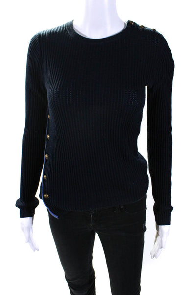 Margaret OLeary Womens Long Sleeves Crew Neck Sweater Navy Blue Size Small