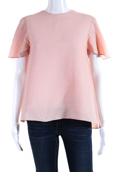 Balenciaga Womens Silk Pleated Short Bell Sleeve Layered Blouse Top Pink Size 36