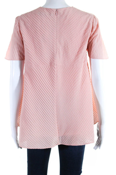 Balenciaga Womens Silk Pleated Short Bell Sleeve Layered Blouse Top Pink Size 36
