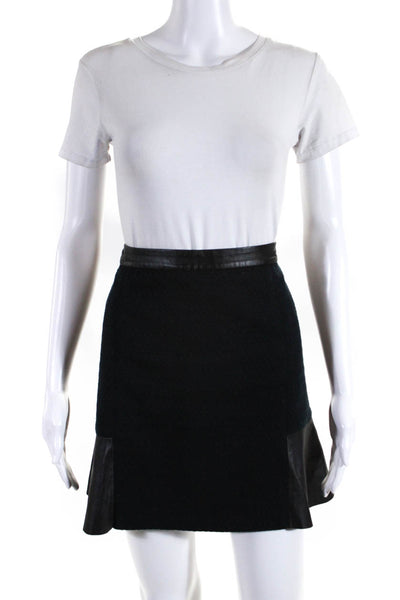 Club Monaco Womens Faux Leather Trim Quilted Ponte Mini Flare Skirt Black Large